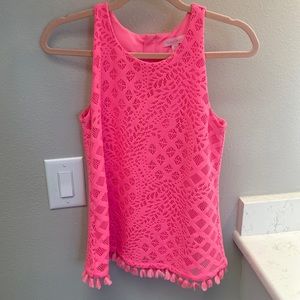 Lilly Pulitzer hot pink crochet type tank. Sz XS
